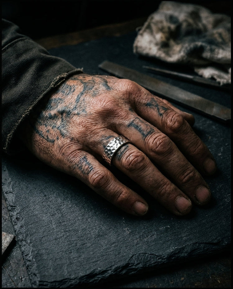 The Everyday Line: hammered band on the hand